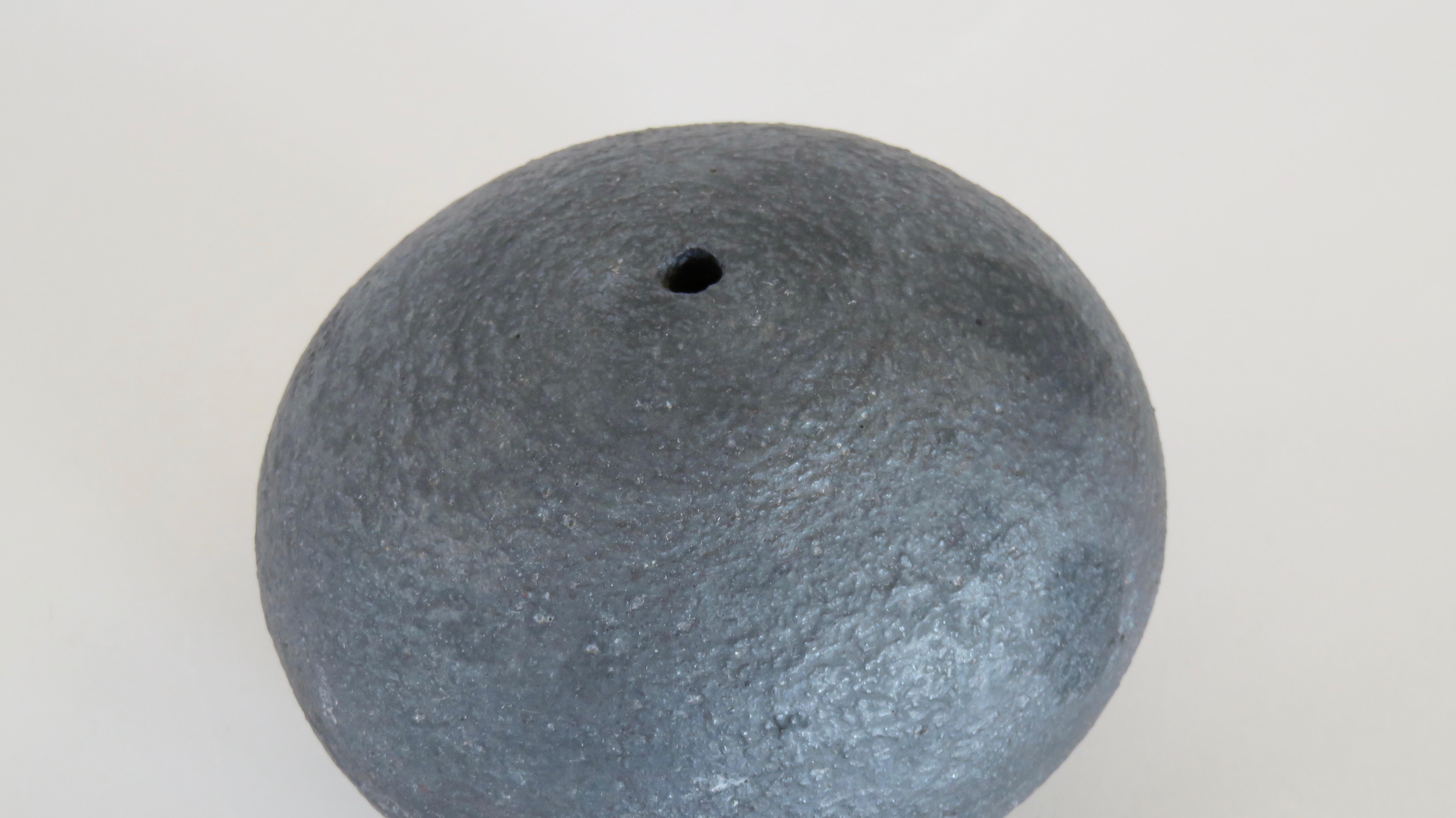 Glazed Hand Built Ceramic Sculpture, Metallic Black Sphere