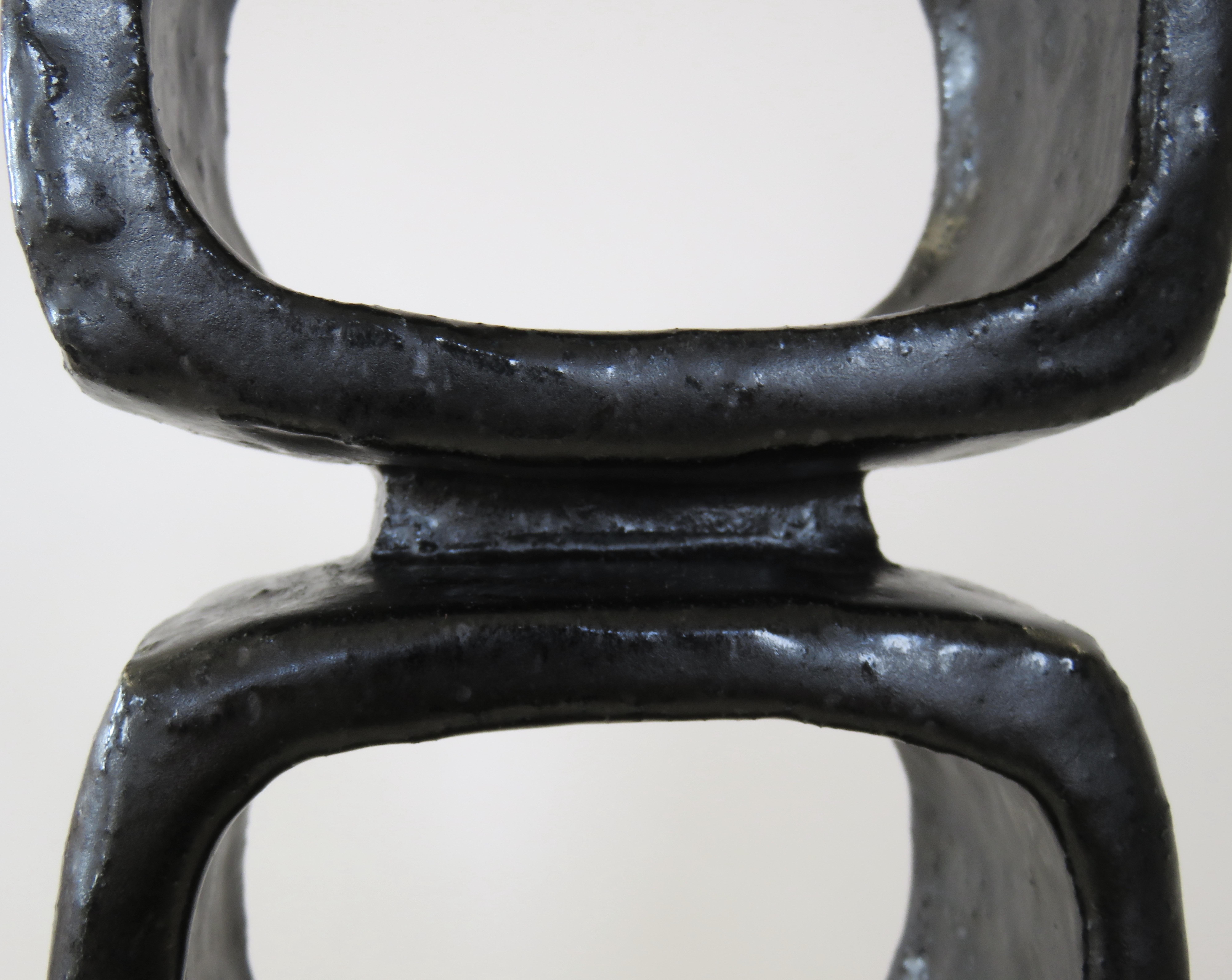 HandBuilt Modern TOTEM, 2 Rectangular Rings on Curved Base, Black Glazed Ceramic 11