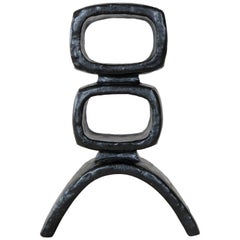 HandBuilt Modern TOTEM, 2 Rectangular Rings on Curved Base, Black Glazed Ceramic