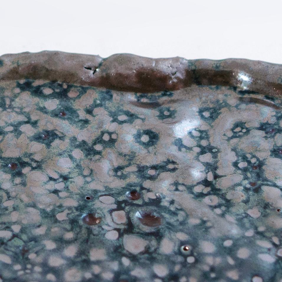 Japanese Hand Built Oil Spot Plate, from Shigaraki Series For Sale