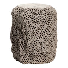 Hand Built Pierced Earthenware with Hide Top Side Table, Gilles Caffier