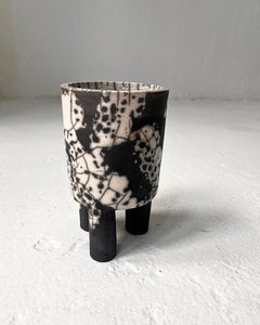 Hand-built Raku-Fired Tripod Vessel #4, Dalmatian Crackle Glaze