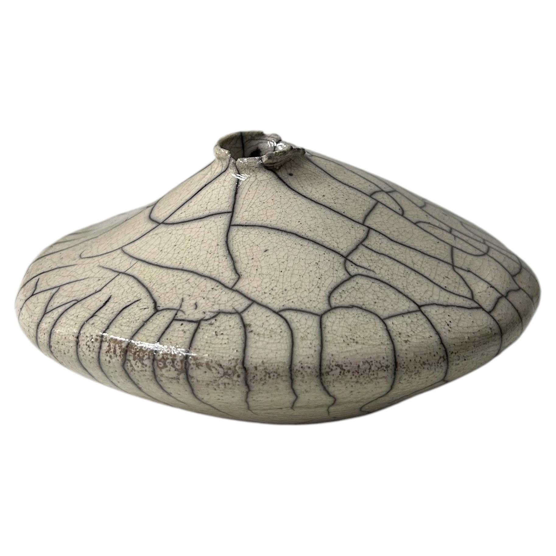 Hand-built Raku-fired Wabi Sabi Ikebana Vase For Sale