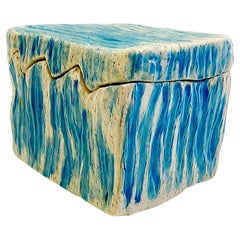 Hand Built Sculptural Blue Glazed Ceramic Box with Fitted Lid