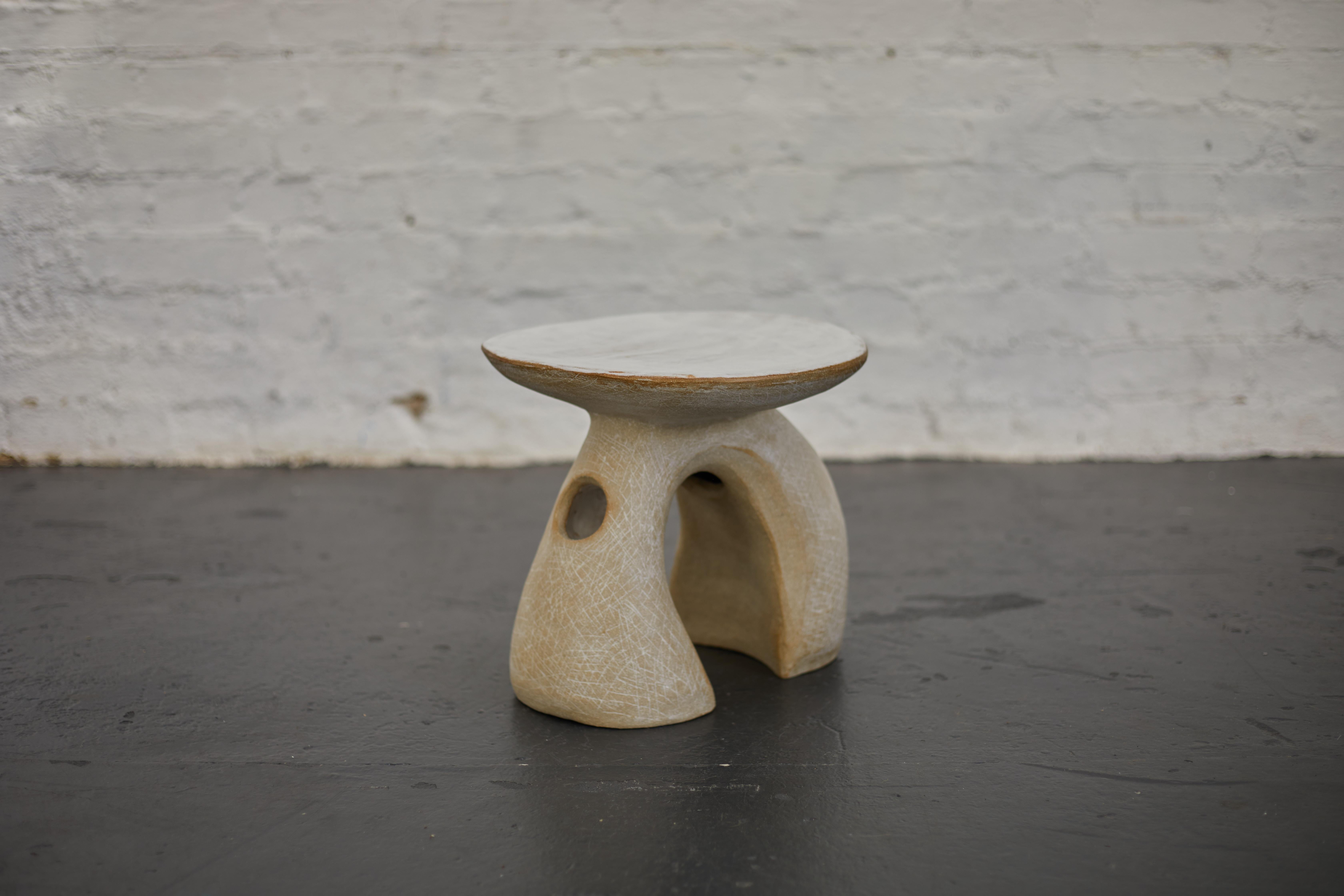 Fired Hand Built Sculptural Ceramic Side Table For Sale