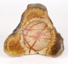 Hand Built Sculptural Wood Fired Triangular Form Signed Studio Pottery Dish