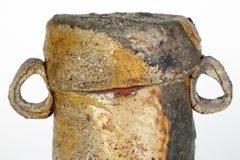 Hand Built Sculptural Wood Fired Twin Handled Signed Studio Pottery Vase