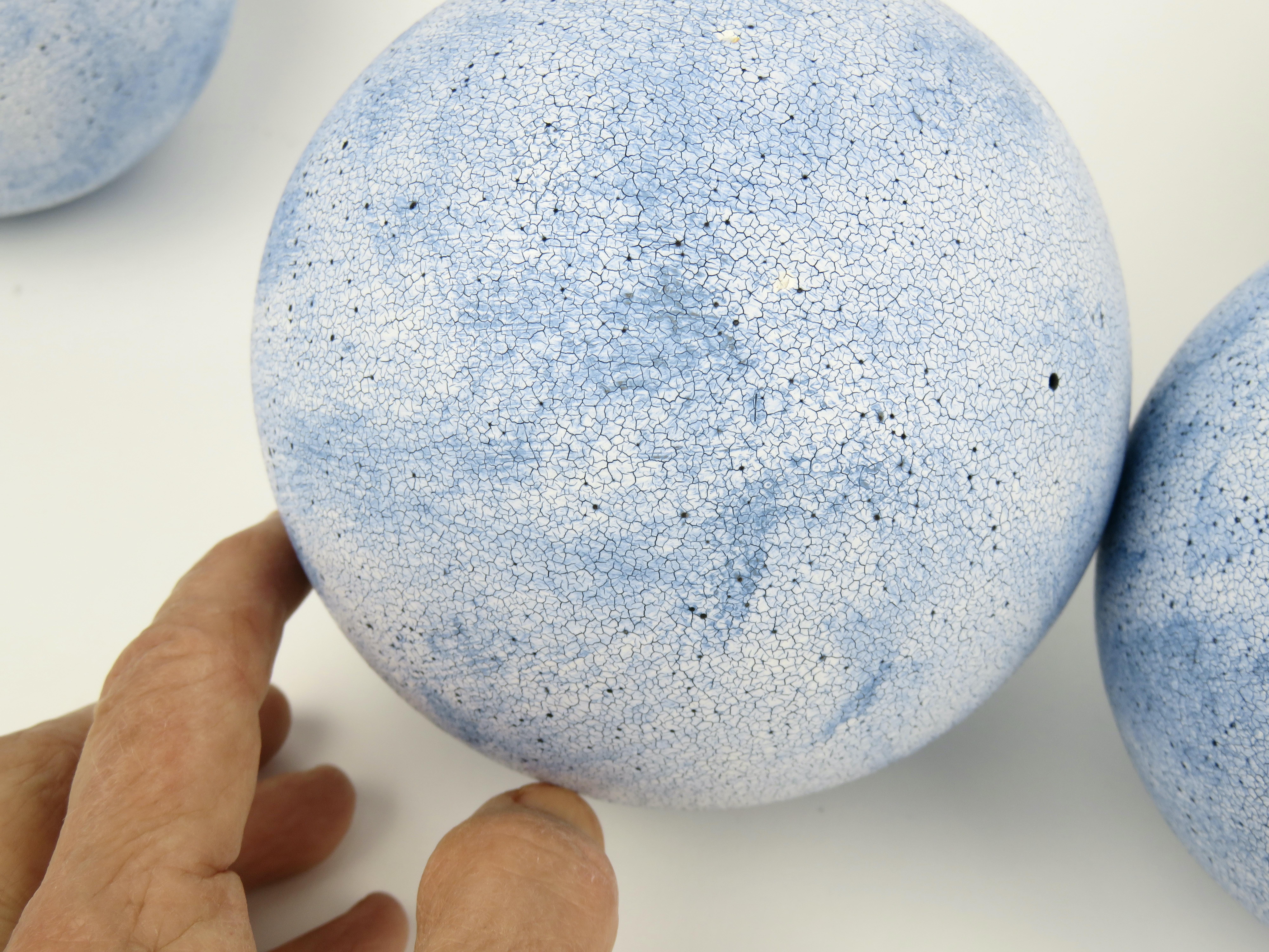 Hand Built Sky Blue Ceramic Spheres, Terra Sigilatta & Cobalt Oxide For Sale 4