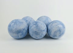 Hand Built Sky Blue Ceramic Spheres, Terra Sigilatta & Cobalt Oxide