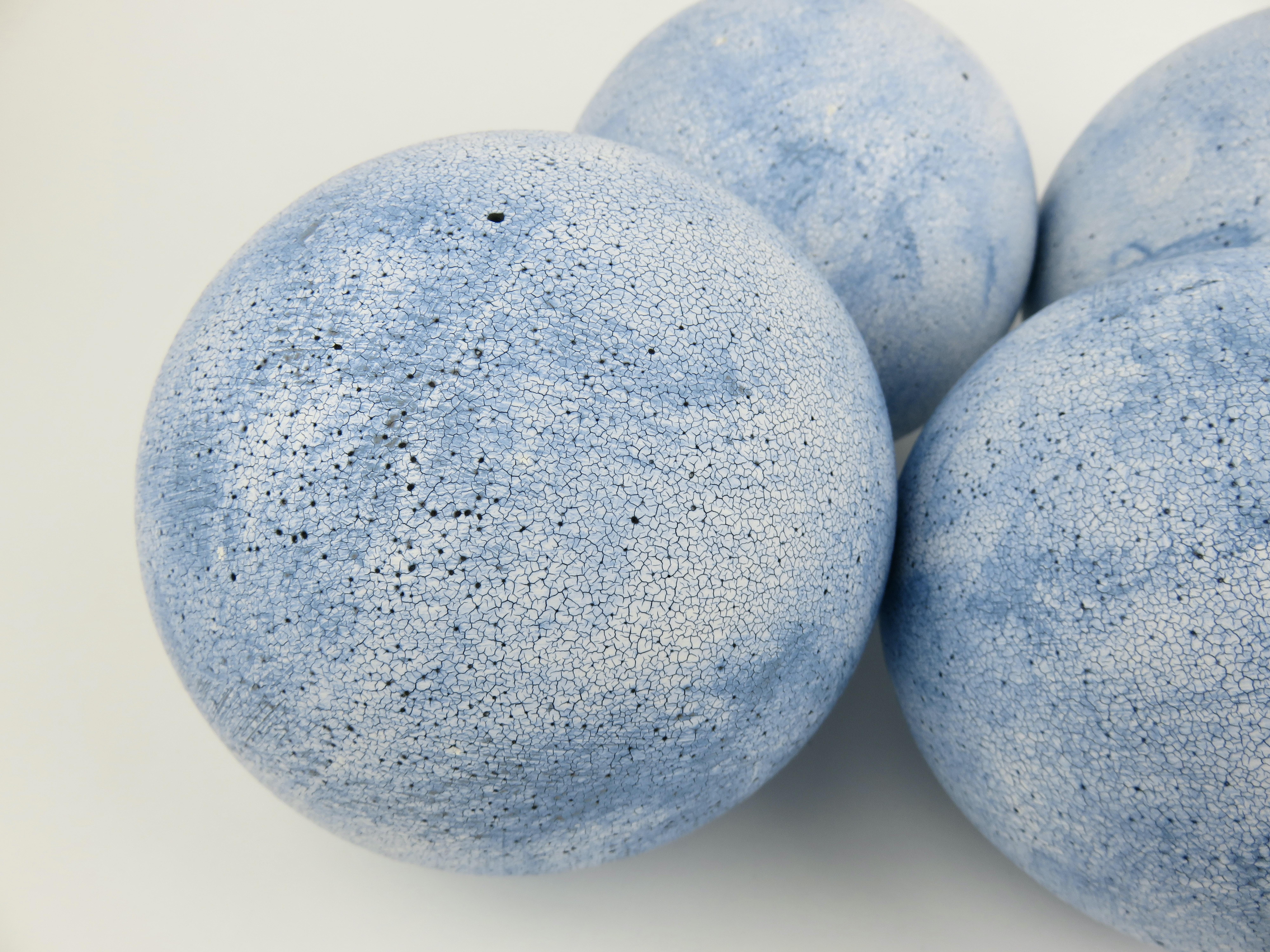 Organic Modern Hand Built Sky Blue Ceramic Spheres, Terra Sigilatta & Cobalt Oxide For Sale