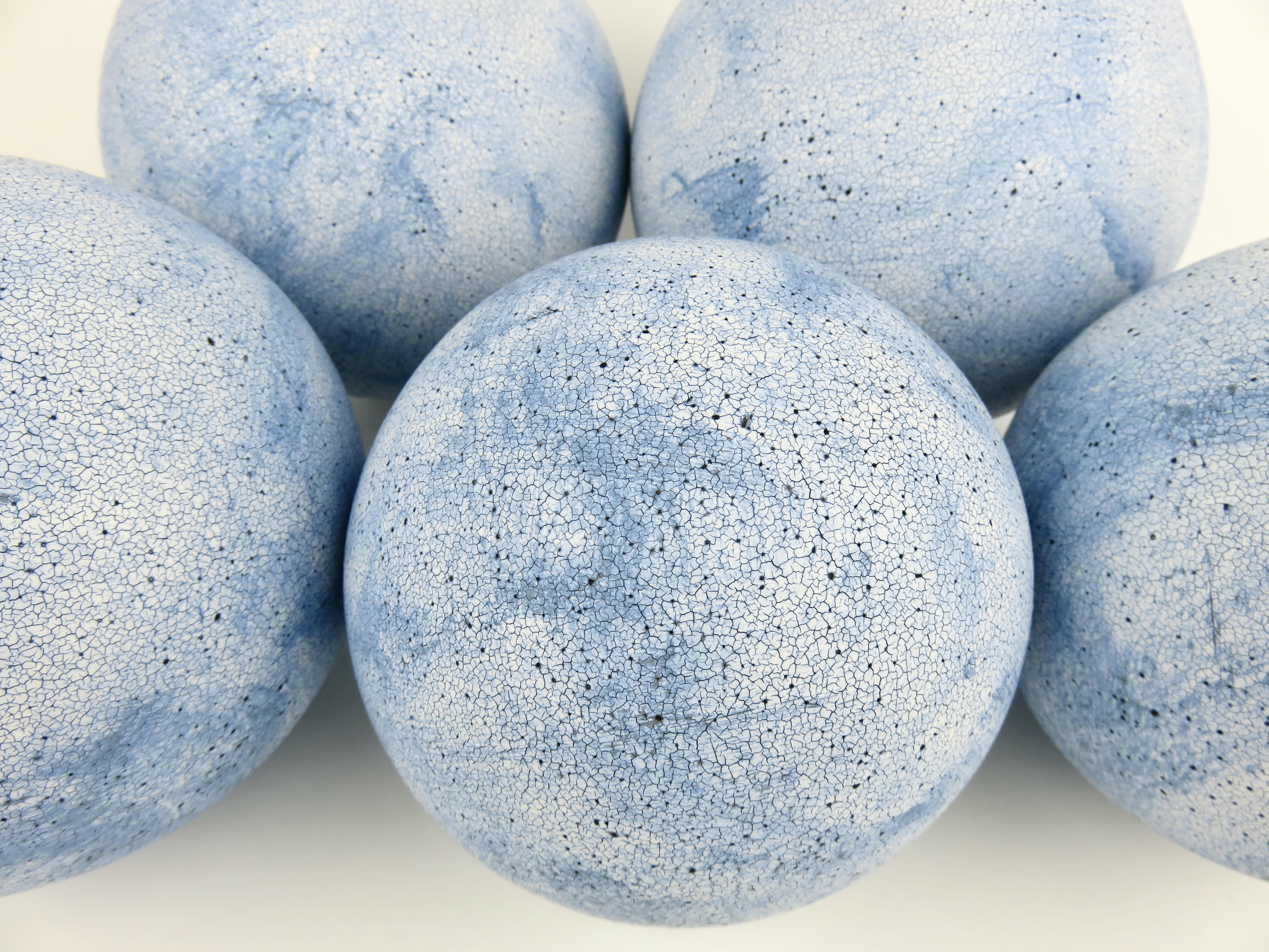 American Hand Built Sky Blue Ceramic Spheres, Terra Sigilatta & Cobalt Oxide For Sale