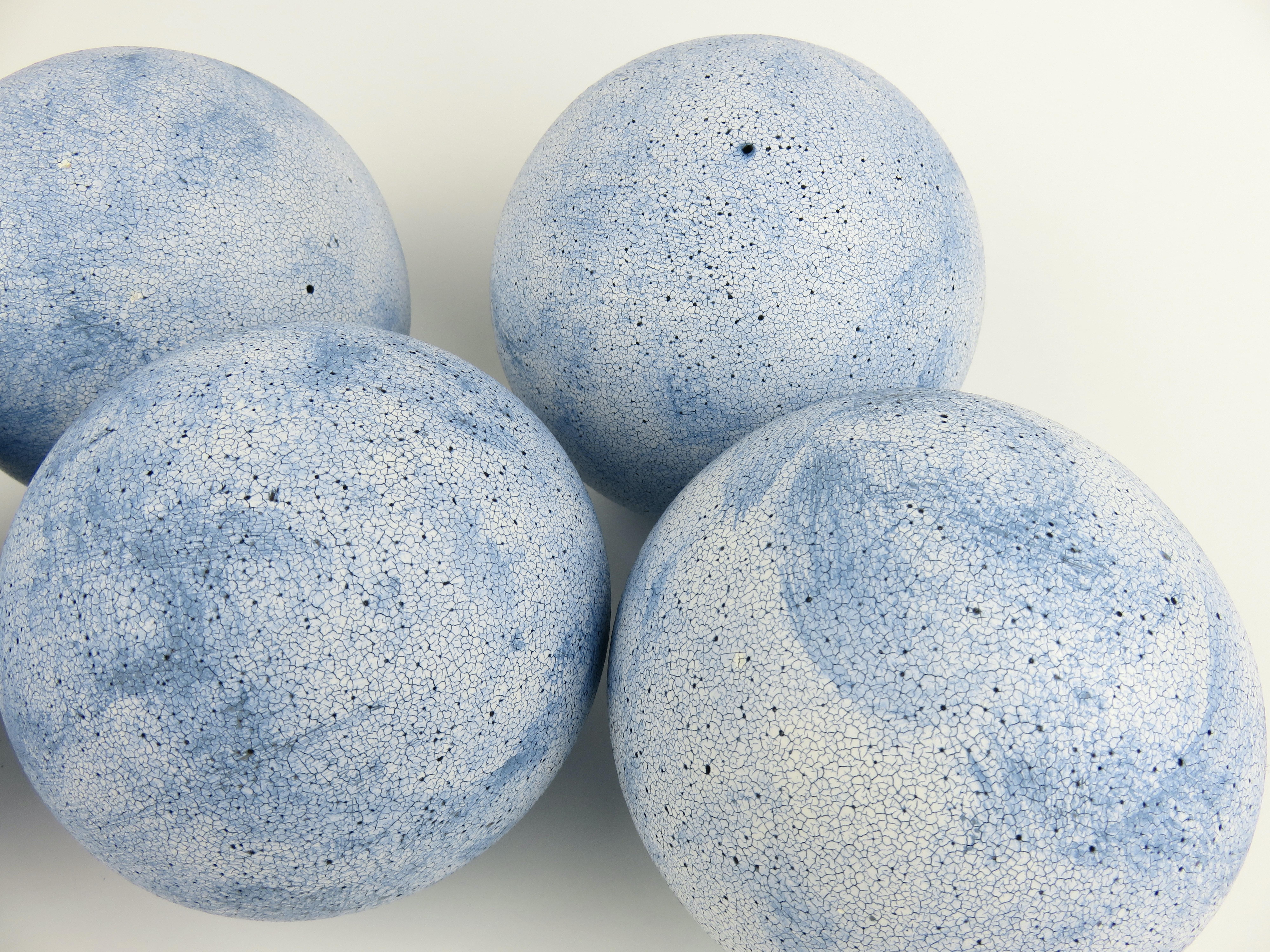 Unglazed Hand Built Sky Blue Ceramic Spheres, Terra Sigilatta & Cobalt Oxide For Sale