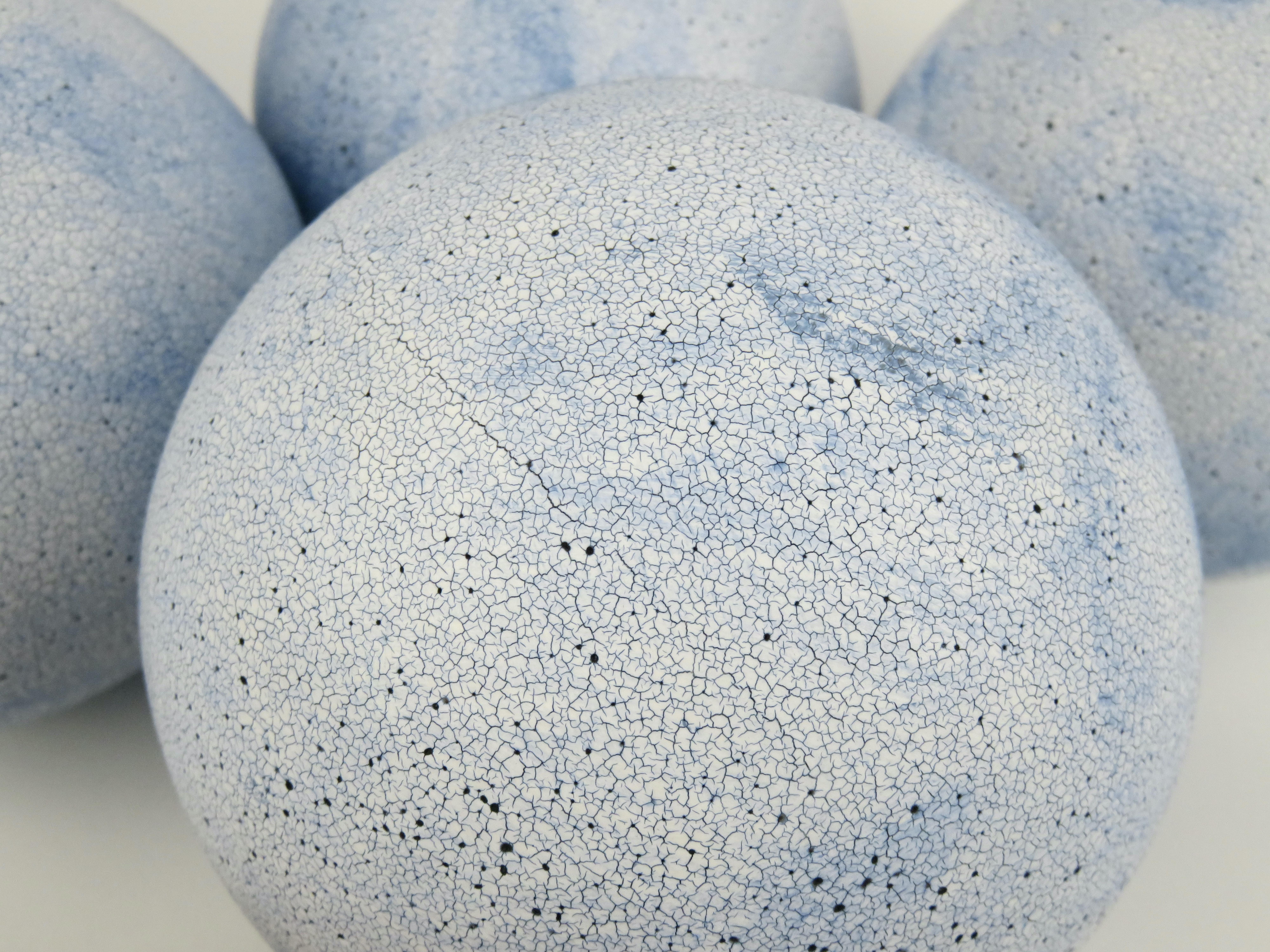 Contemporary Hand Built Sky Blue Ceramic Spheres, Terra Sigilatta & Cobalt Oxide For Sale