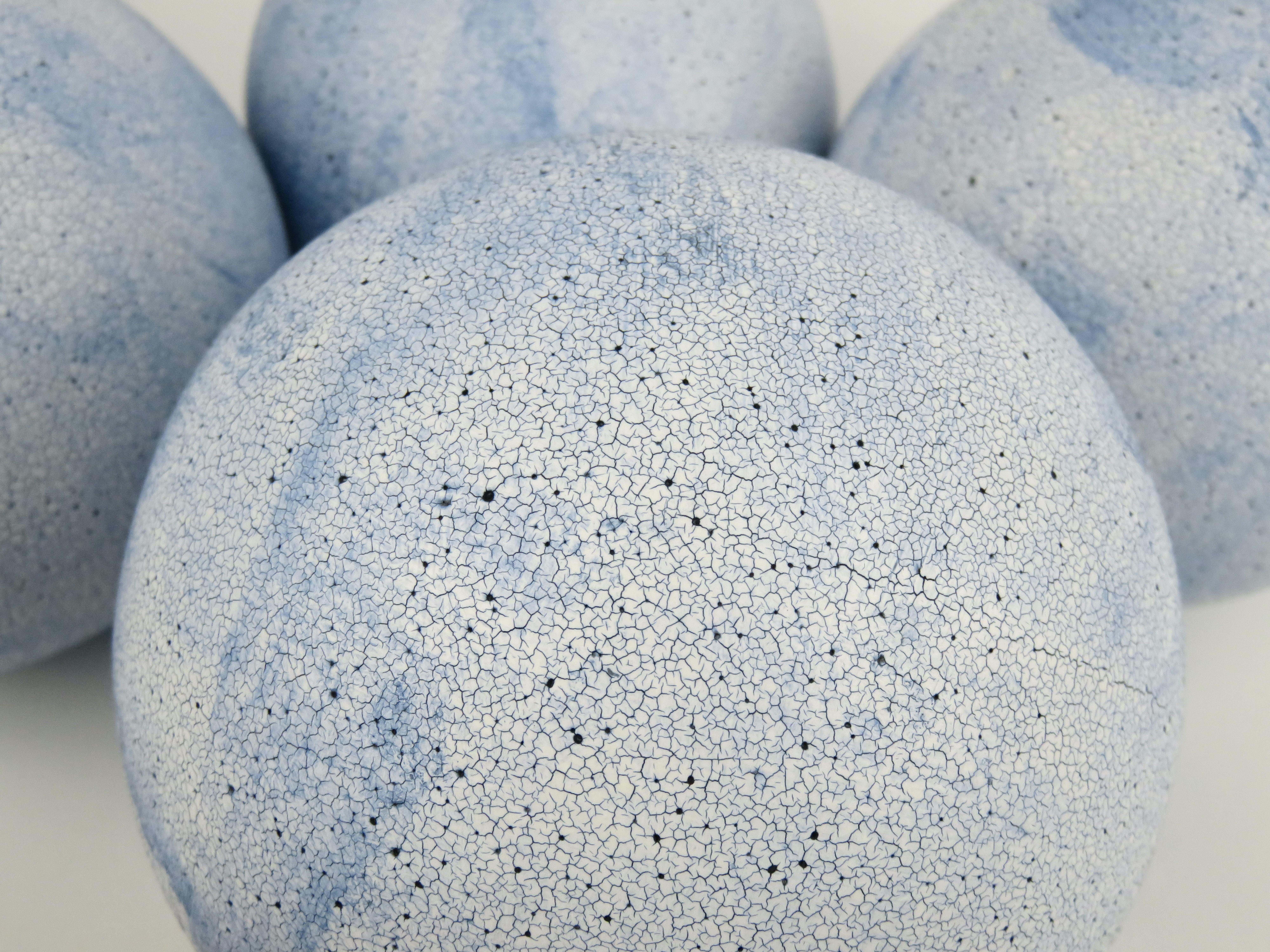 Hand Built Sky Blue Ceramic Spheres, Terra Sigilatta & Cobalt Oxide For Sale 1