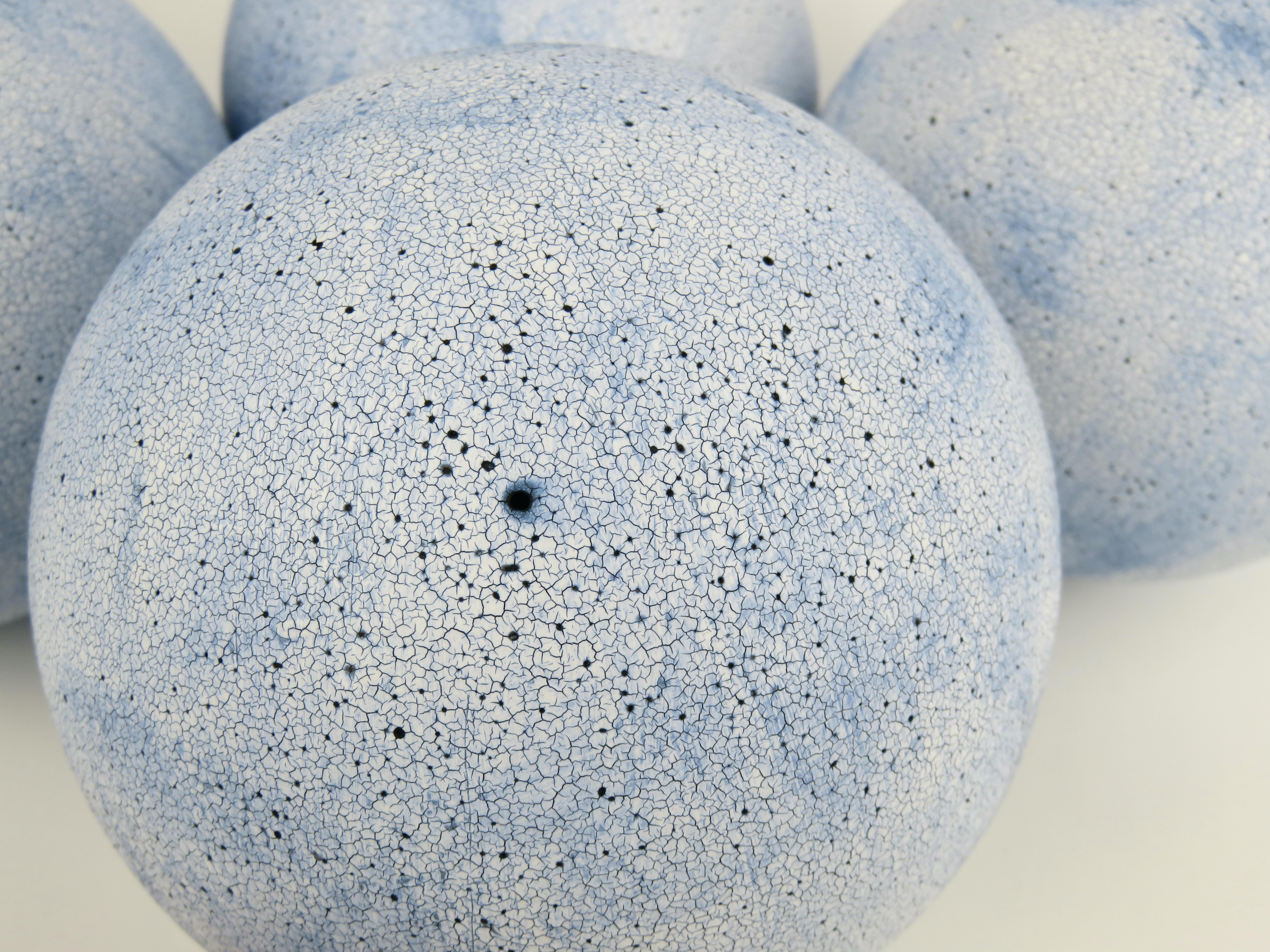 Hand Built Sky Blue Ceramic Spheres, Terra Sigilatta & Cobalt Oxide For Sale 2