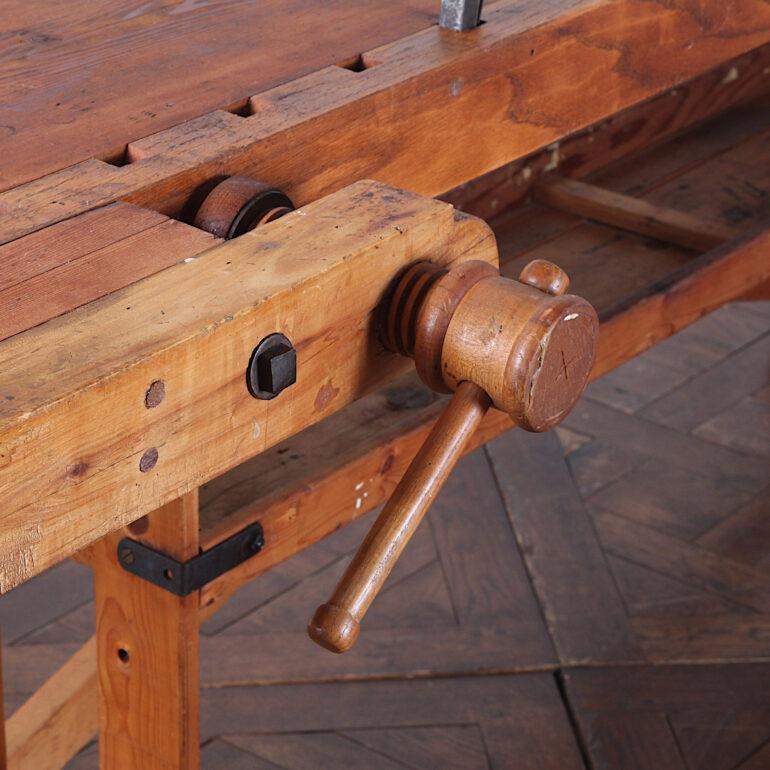 Industrial Hand-Built Workbench with Two Vices