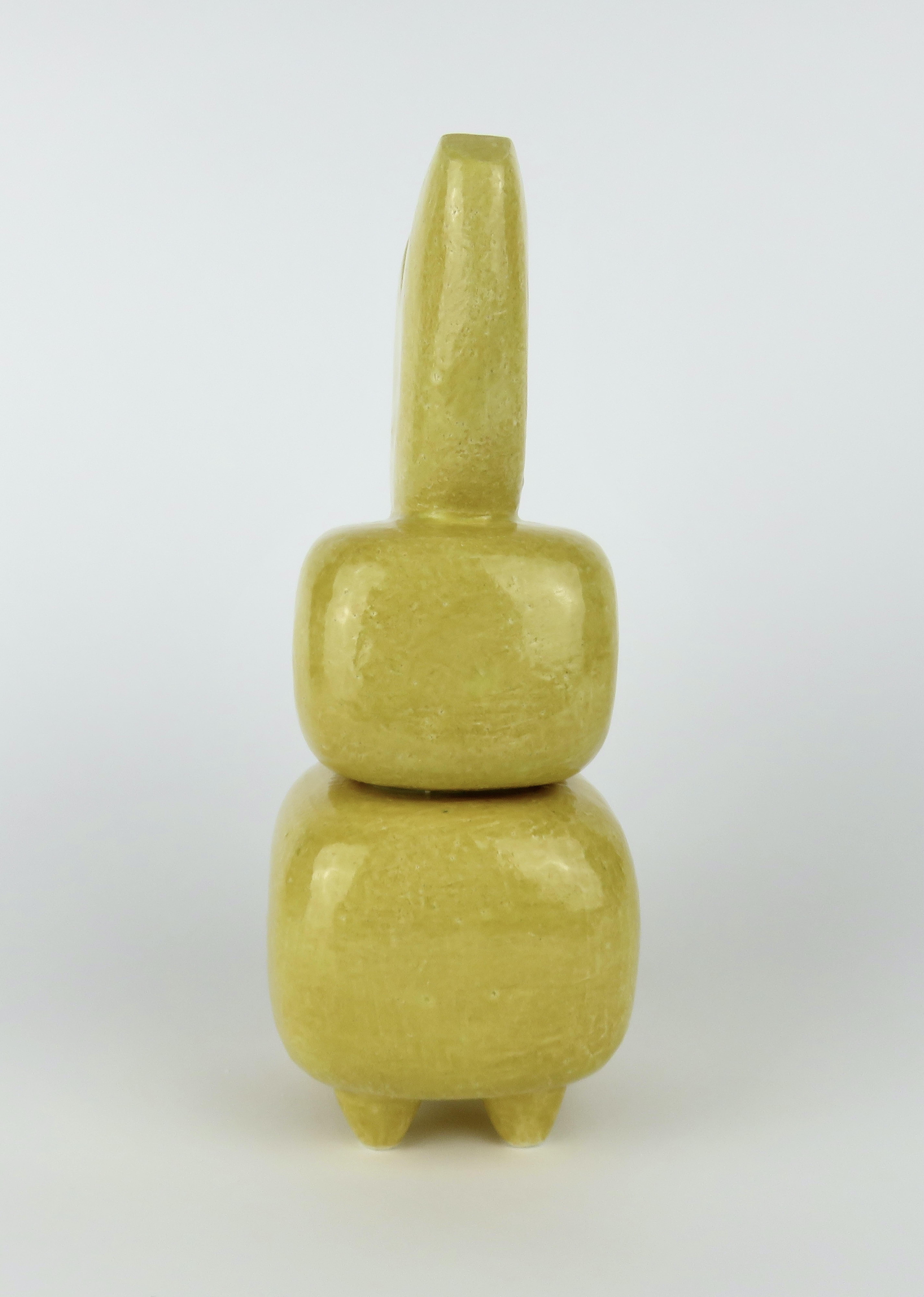 Organic Modern Hand Built Yellow Ceramic TOTEM, 3 Parts, V-Top, by Helena Starcevic For Sale