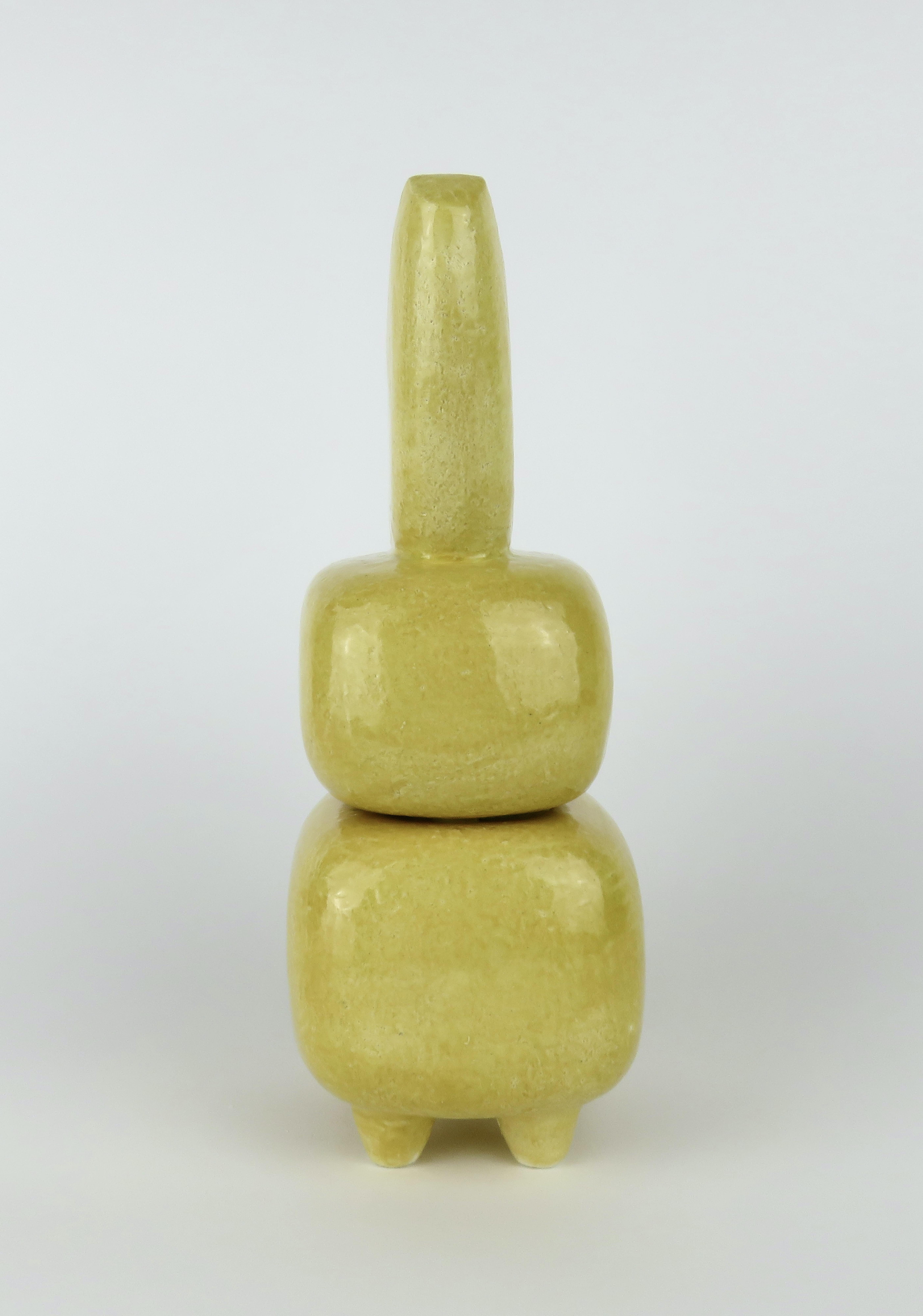 Hand Built Yellow Ceramic TOTEM, 3 Parts, V-Top, by Helena Starcevic In New Condition For Sale In New York, NY