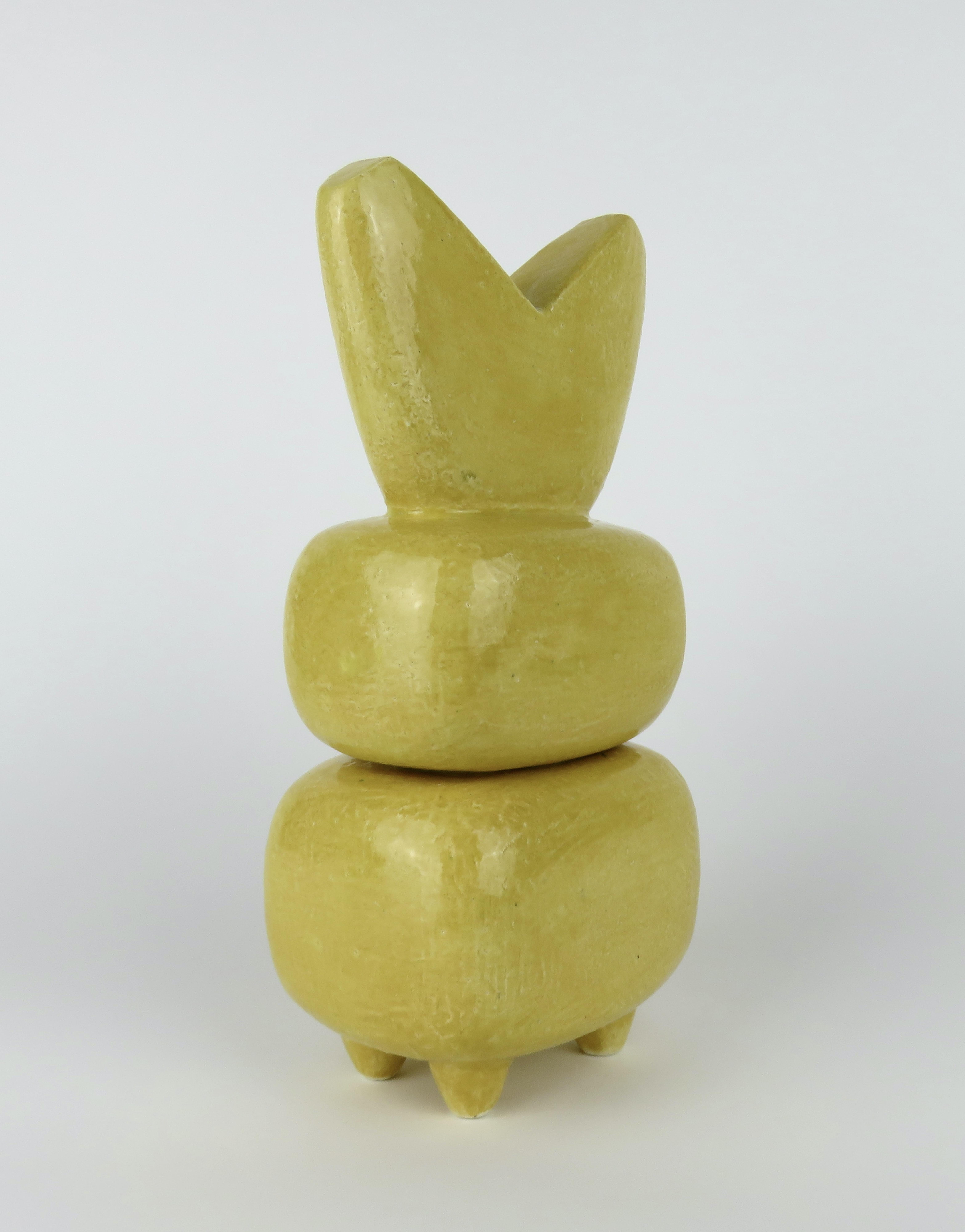 Contemporary Hand Built Yellow Ceramic TOTEM, 3 Parts, V-Top, by Helena Starcevic For Sale