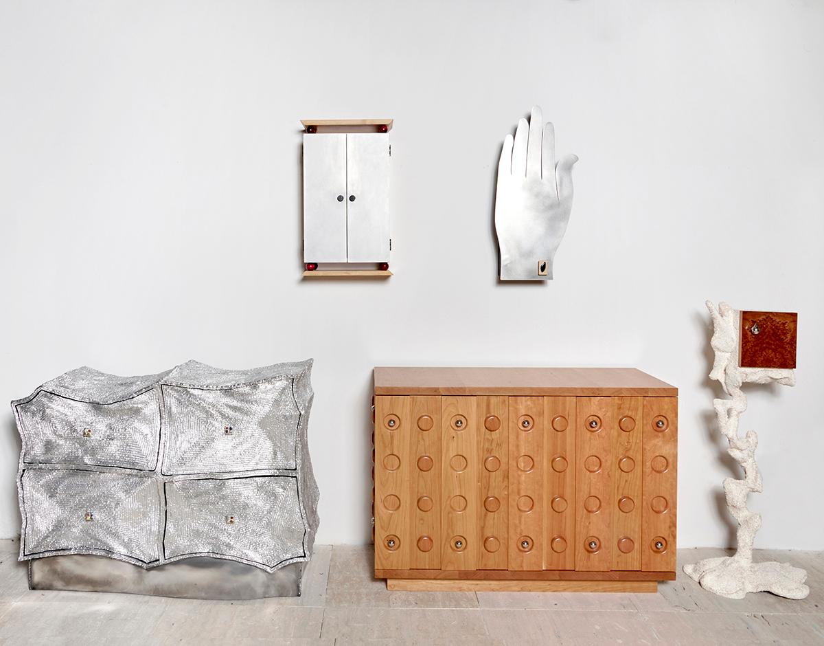 Stained Hand Cabinet in Stainless Steel by Alexis and Ginger For Sale