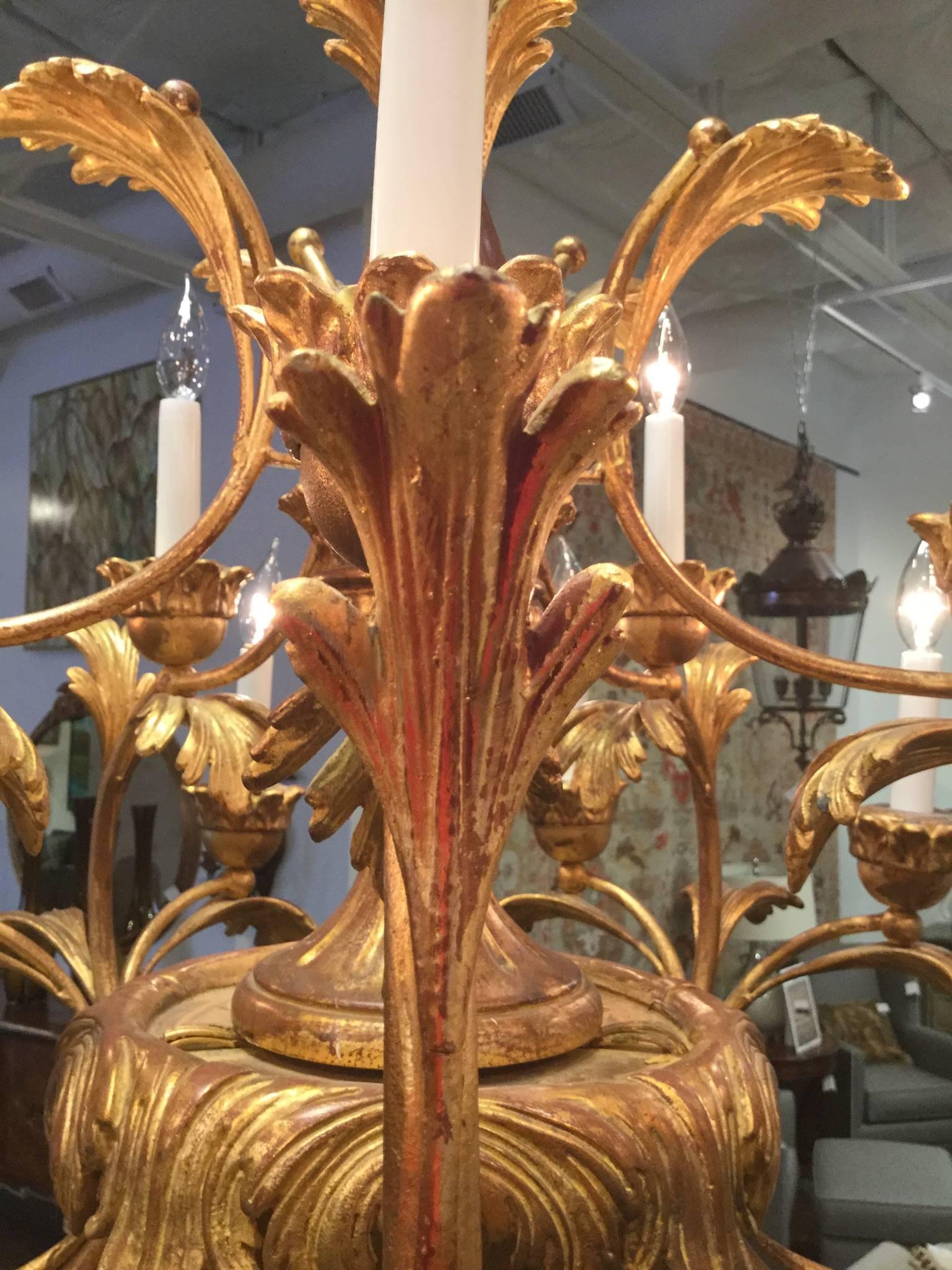Hand-Carved Twelve-Light Chandelier in Gold Gilt Finish, Renaissance Collection 4