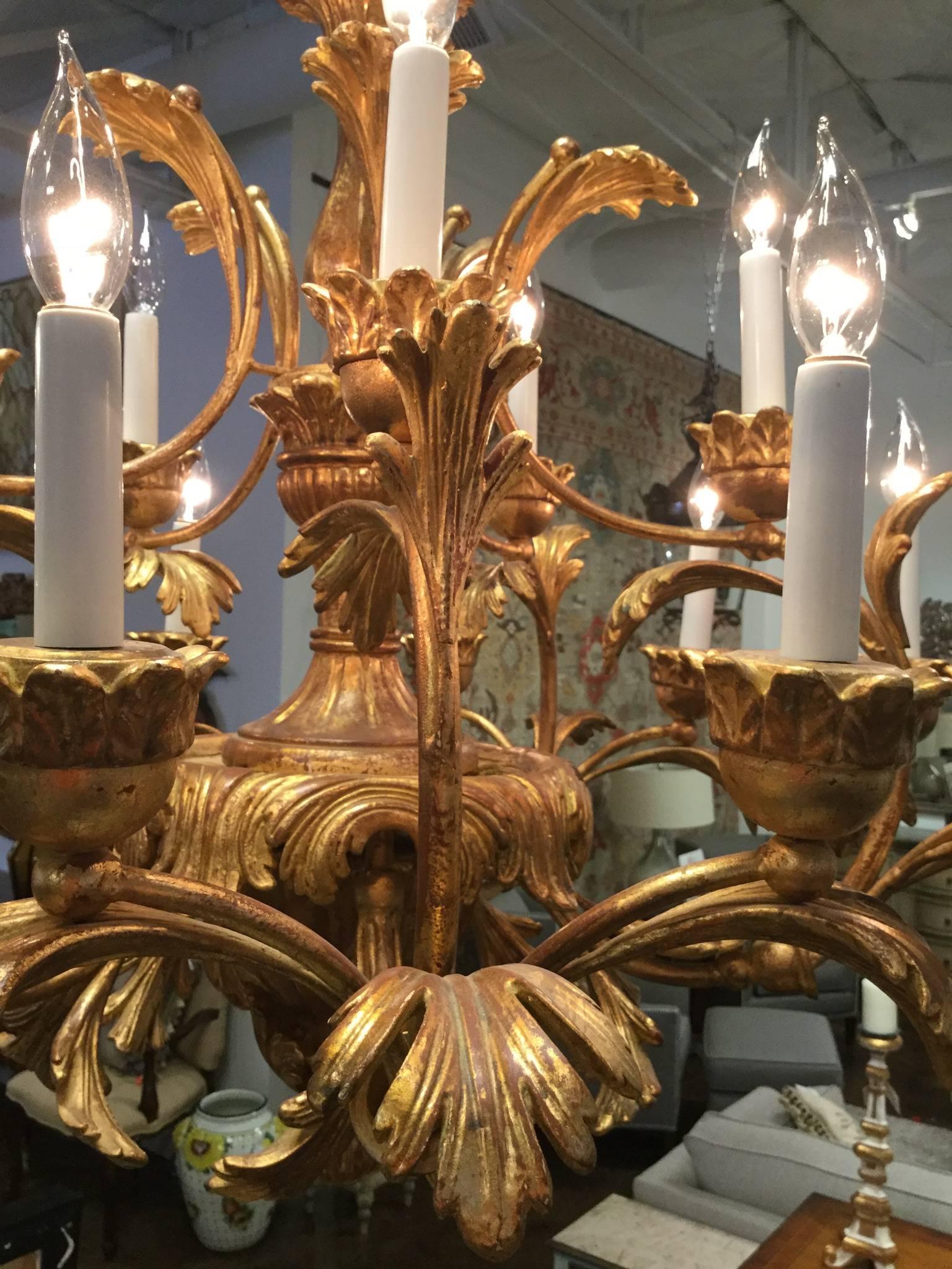 Other Hand-Carved Twelve-Light Chandelier in Gold Gilt Finish, Renaissance Collection