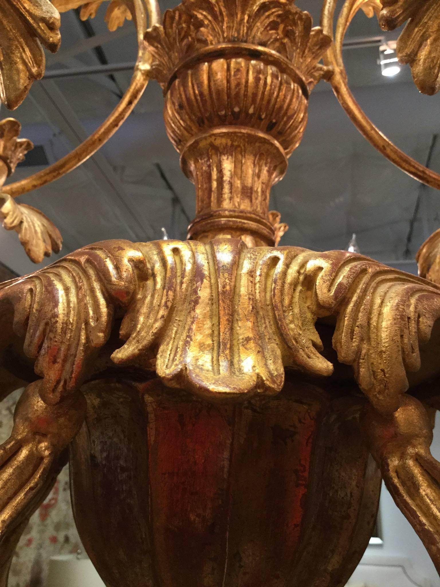 Hand-Carved Twelve-Light Chandelier in Gold Gilt Finish, Renaissance Collection 1