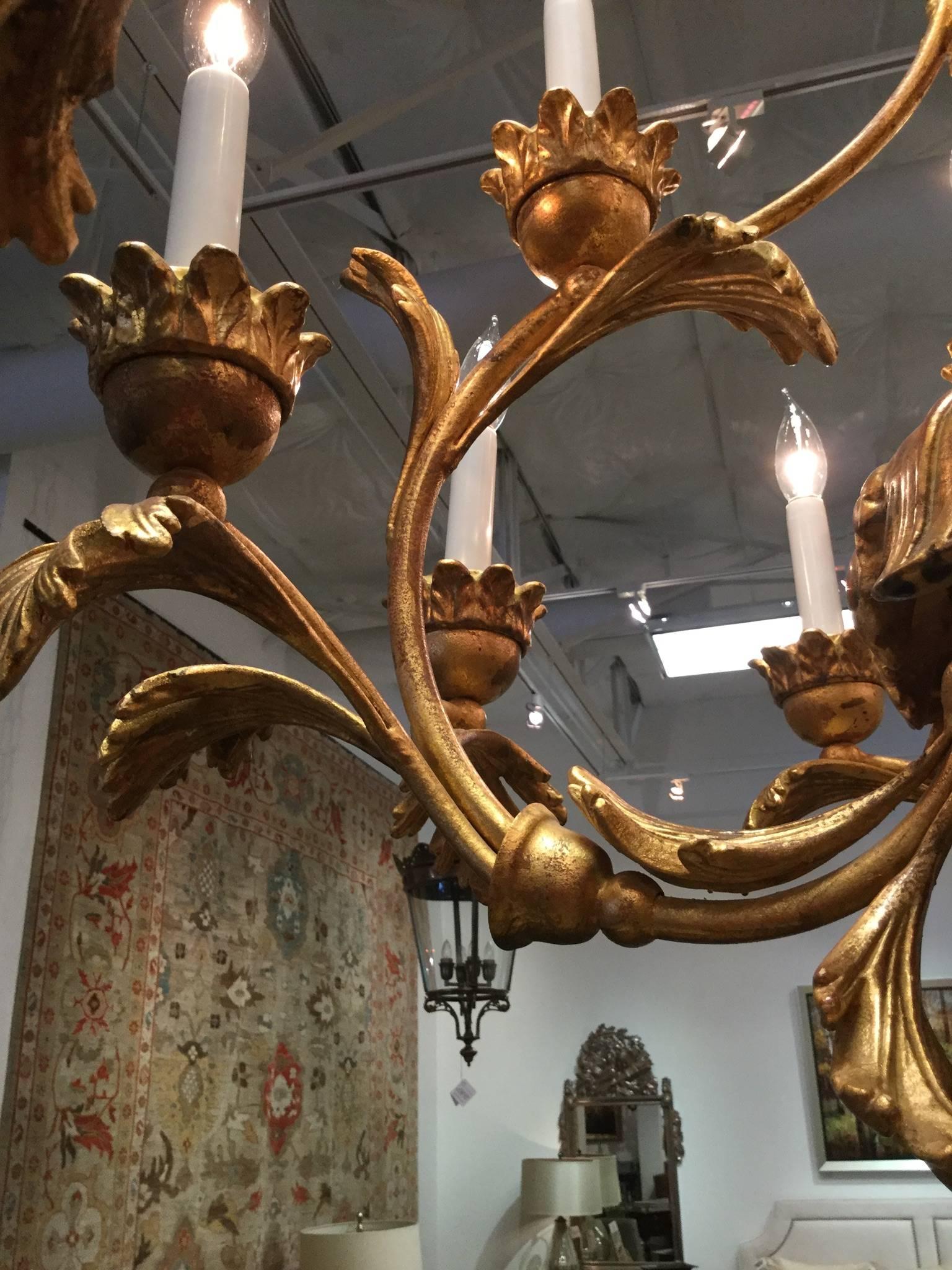 Hand-Carved Twelve-Light Chandelier in Gold Gilt Finish, Renaissance Collection 2