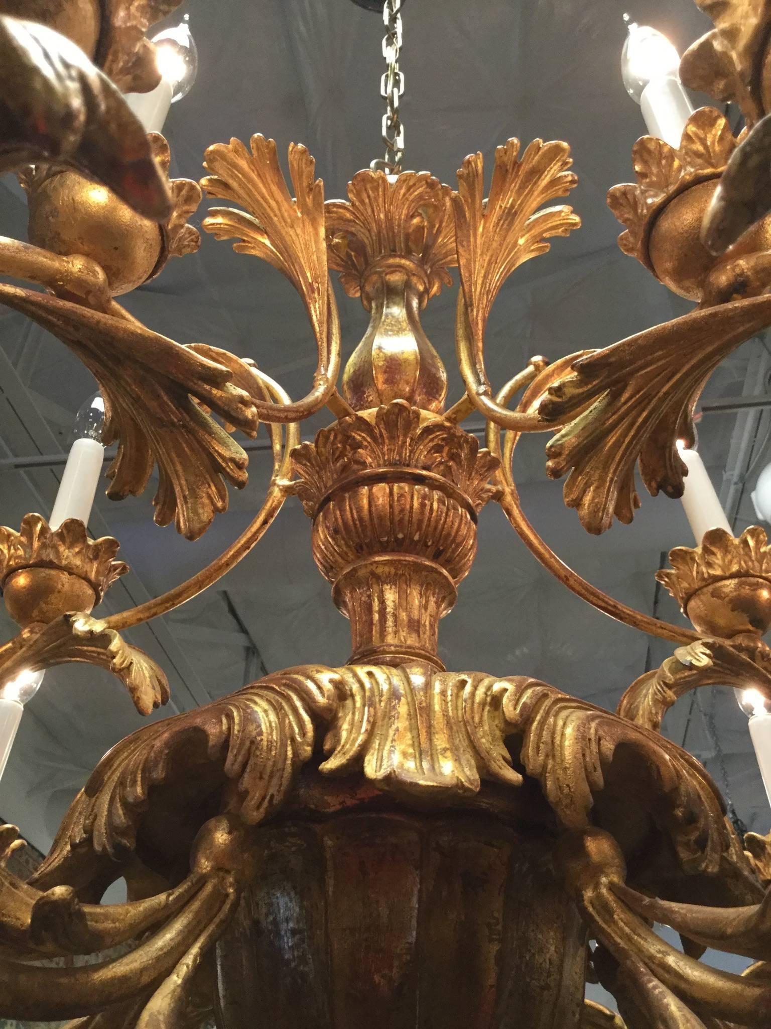 Hand-Carved Twelve-Light Chandelier in Gold Gilt Finish, Renaissance Collection 3