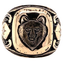 Hand Carved 14K Yellow Gold Men's Bear Ring