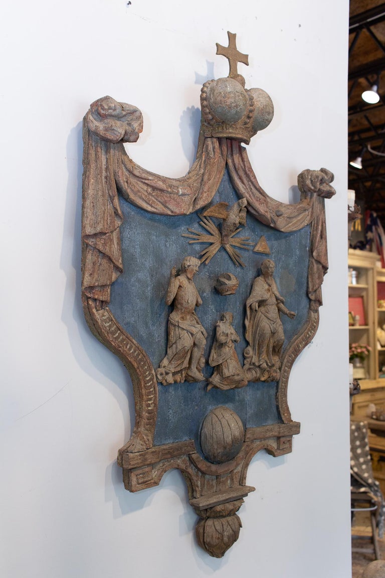 Hand Carved 17th Century French Religious Plaque of the Holy Trinity at