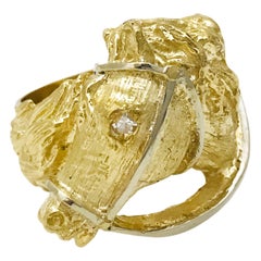 Hand Carved 18K Yellow Gold Horse Head Ring