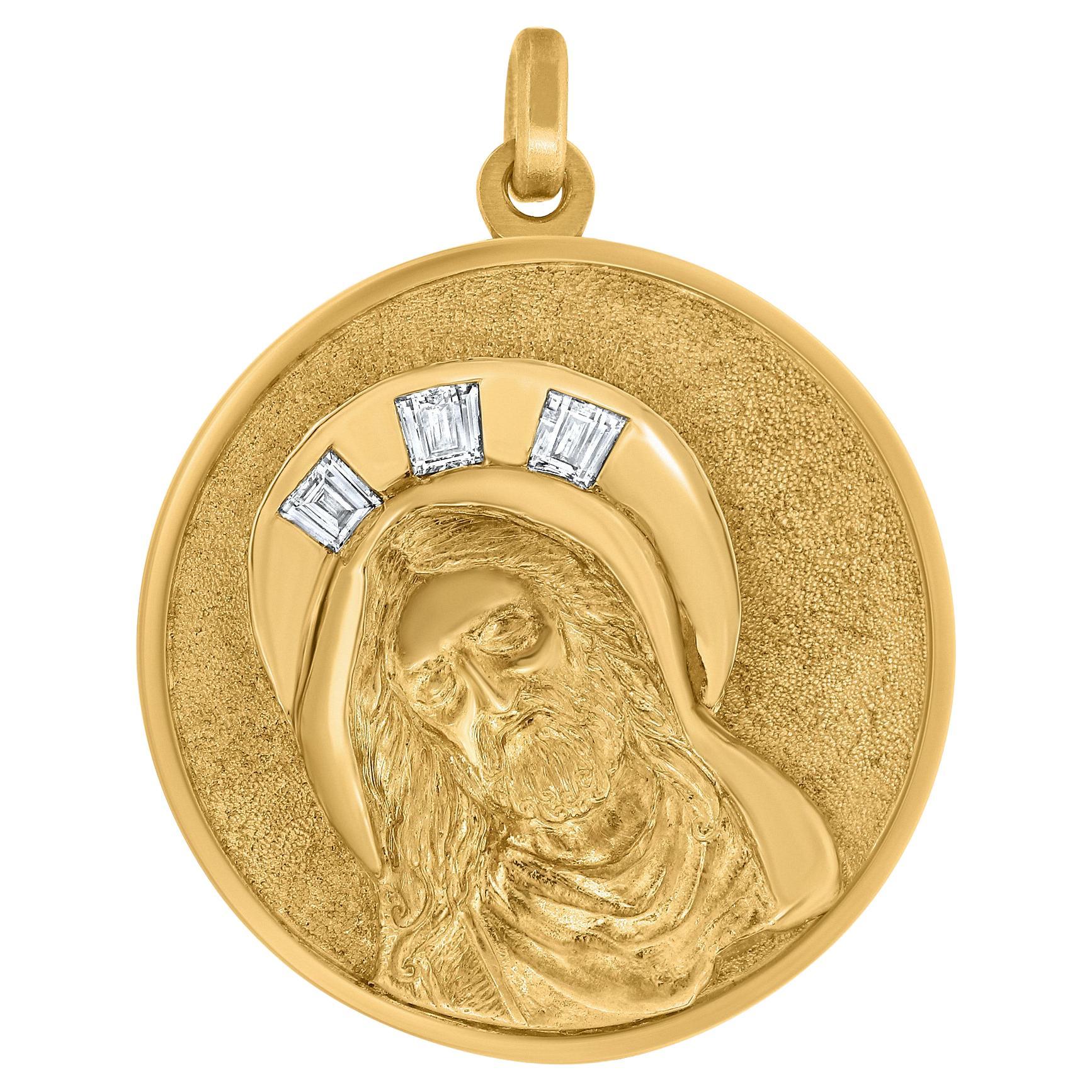 Hand Carved 18K Yellow Gold Jesus Medallion Custom Made for the Pope of Vatican For Sale