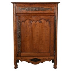 Antique Hand Carved 18th Century French Cherrywood Tall Buffet or Cabinet with Ironwork