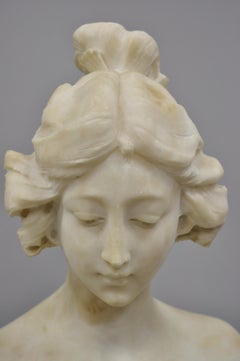 Hand Carved Italian Marble Bust Statue of Maiden Signed A. Cipriani