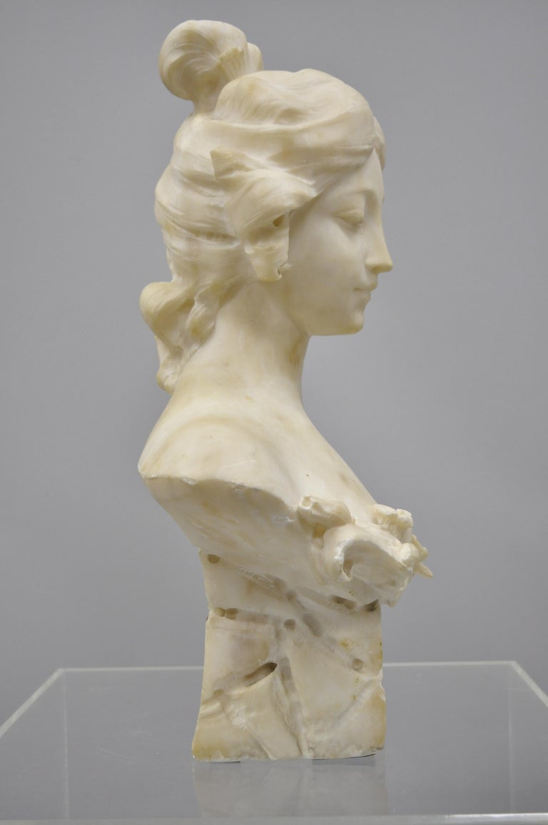 Hand Carved Italian Marble Bust Statue of Maiden Signed A. Cipriani at