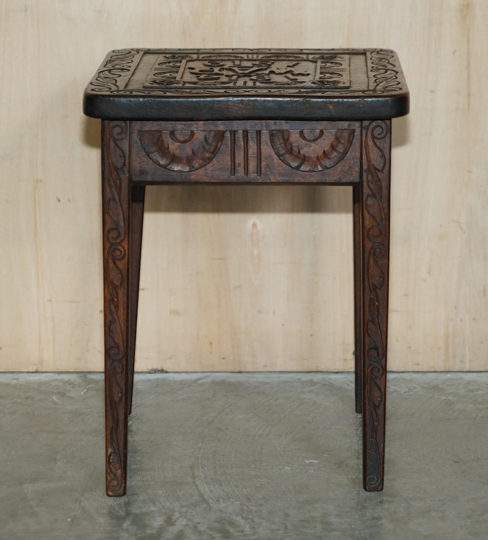 Hand Carved 1914-1919 WWI Side Table Must See Pictures One of a Kind Piece For Sale 8