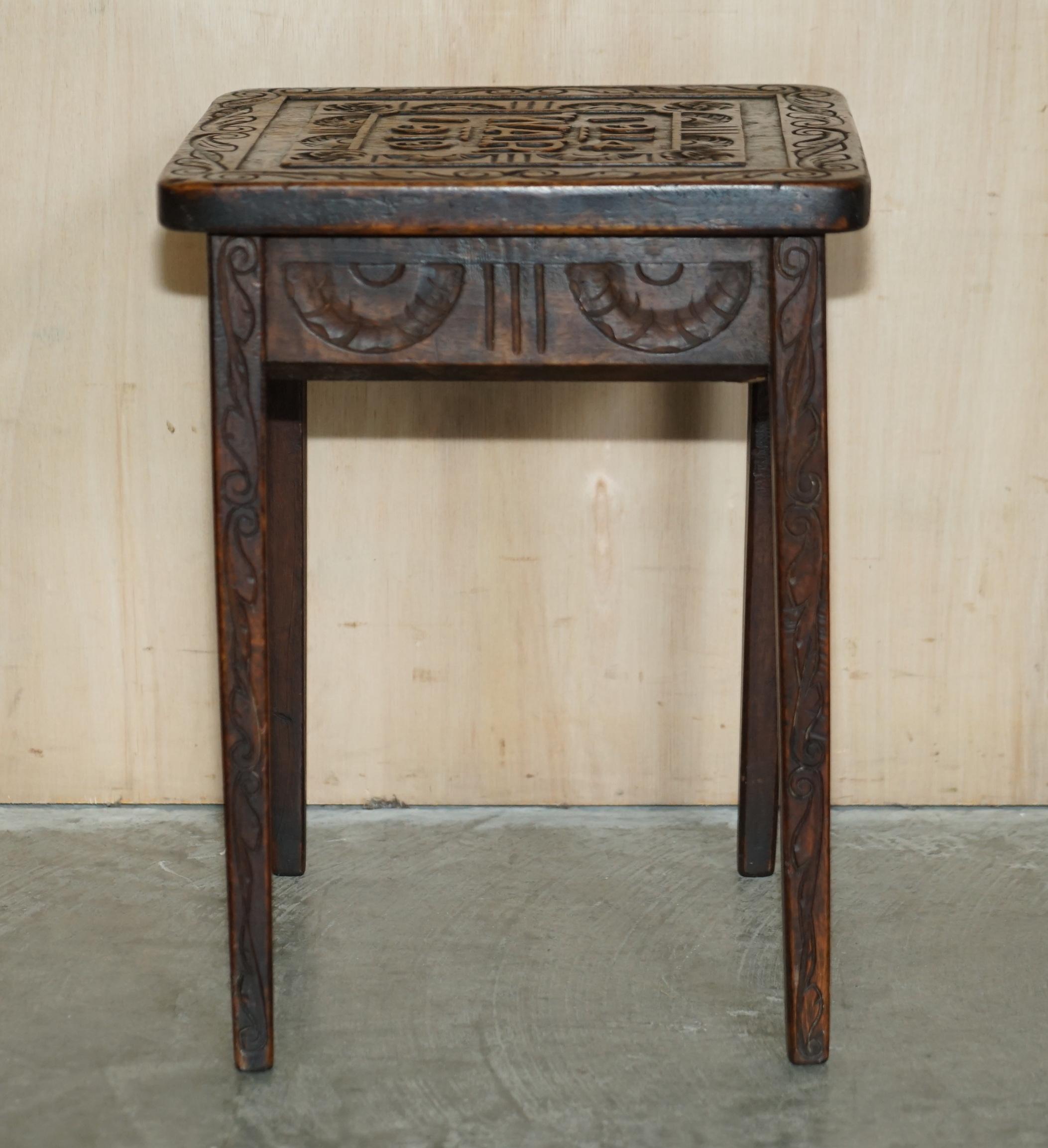 Hand Carved 1914-1919 WWI Side Table Must See Pictures One of a Kind Piece For Sale 9