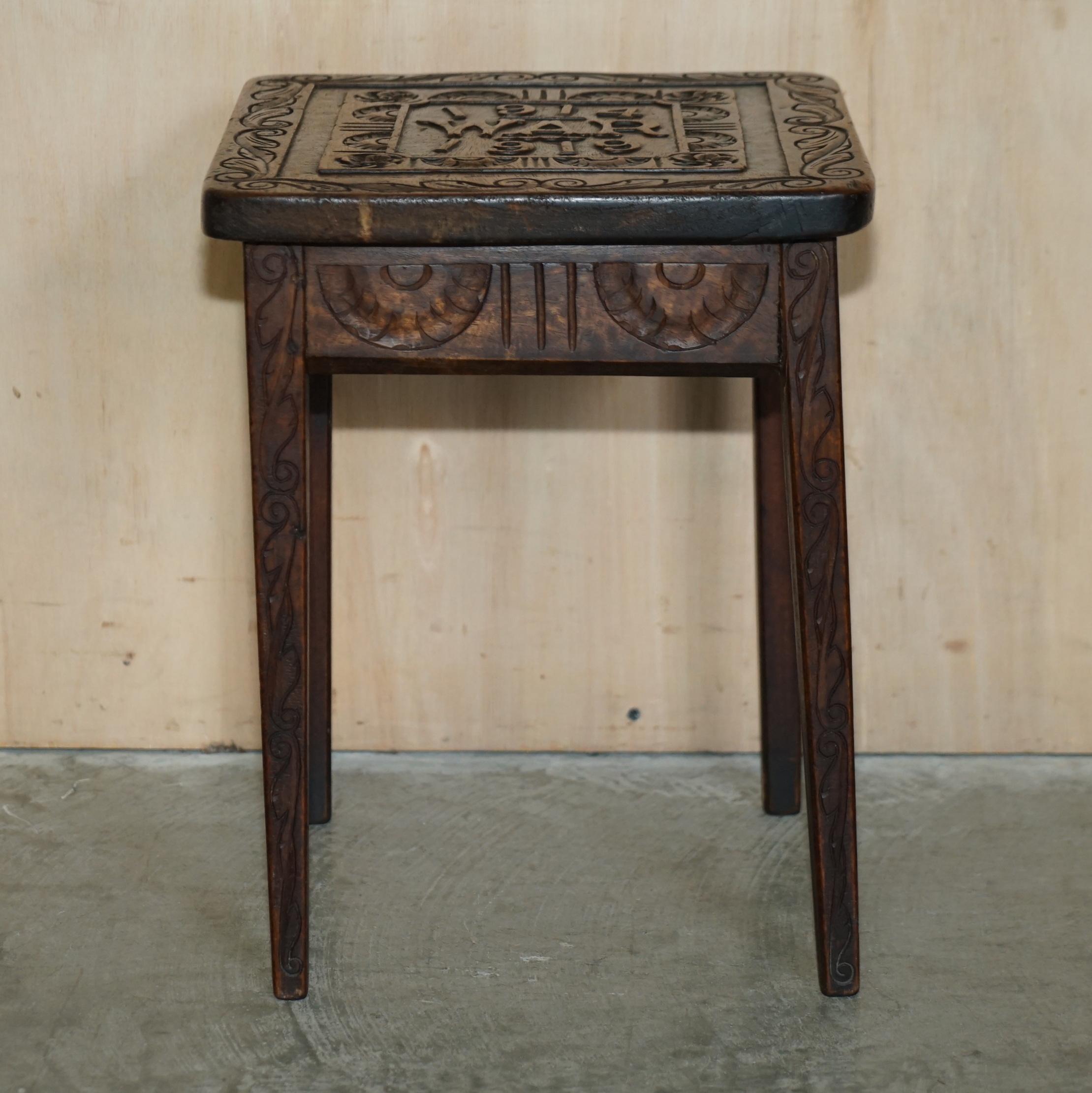 Edwardian Hand Carved 1914-1919 WWI Side Table Must See Pictures One of a Kind Piece For Sale