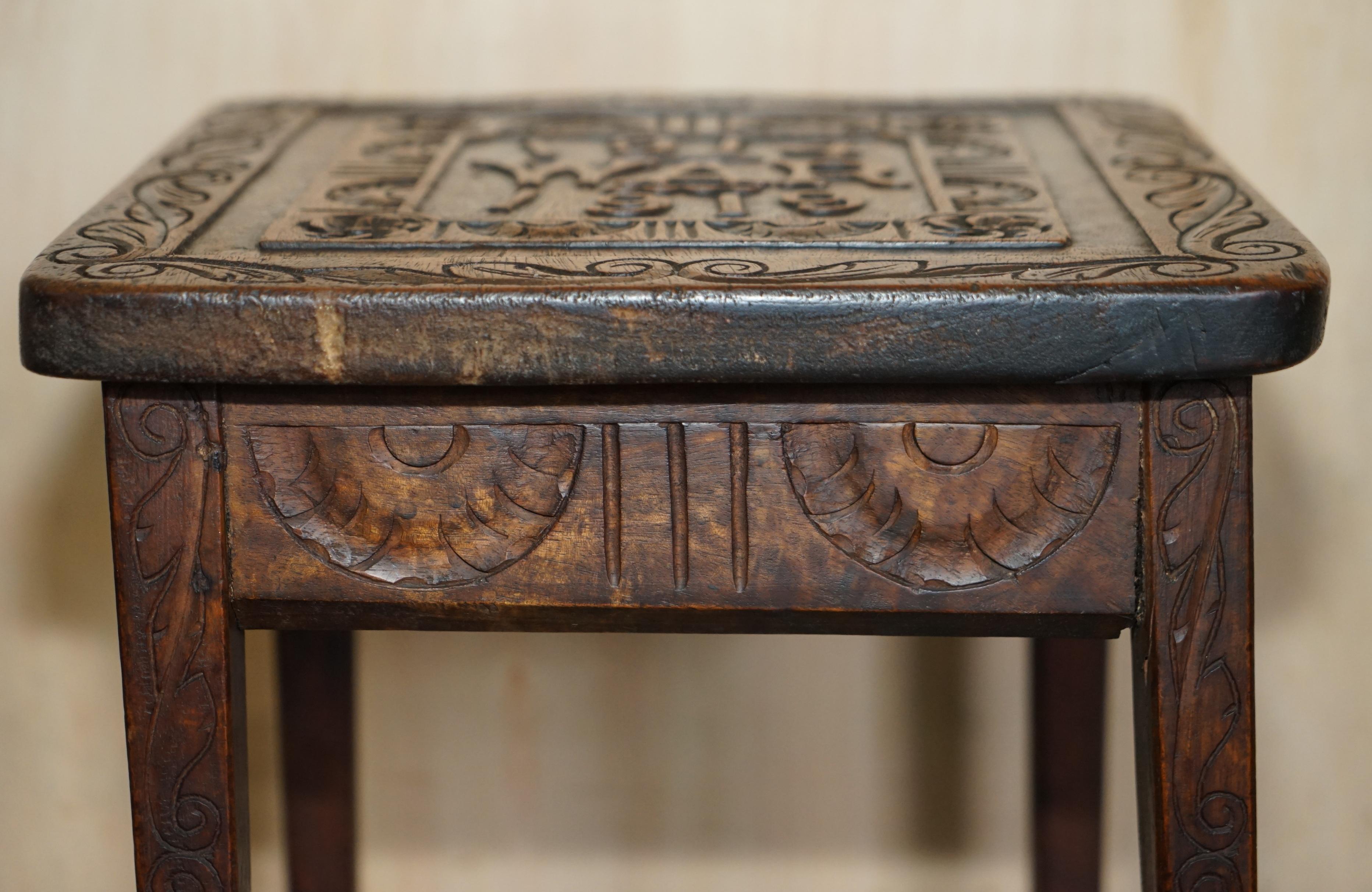 English Hand Carved 1914-1919 WWI Side Table Must See Pictures One of a Kind Piece For Sale