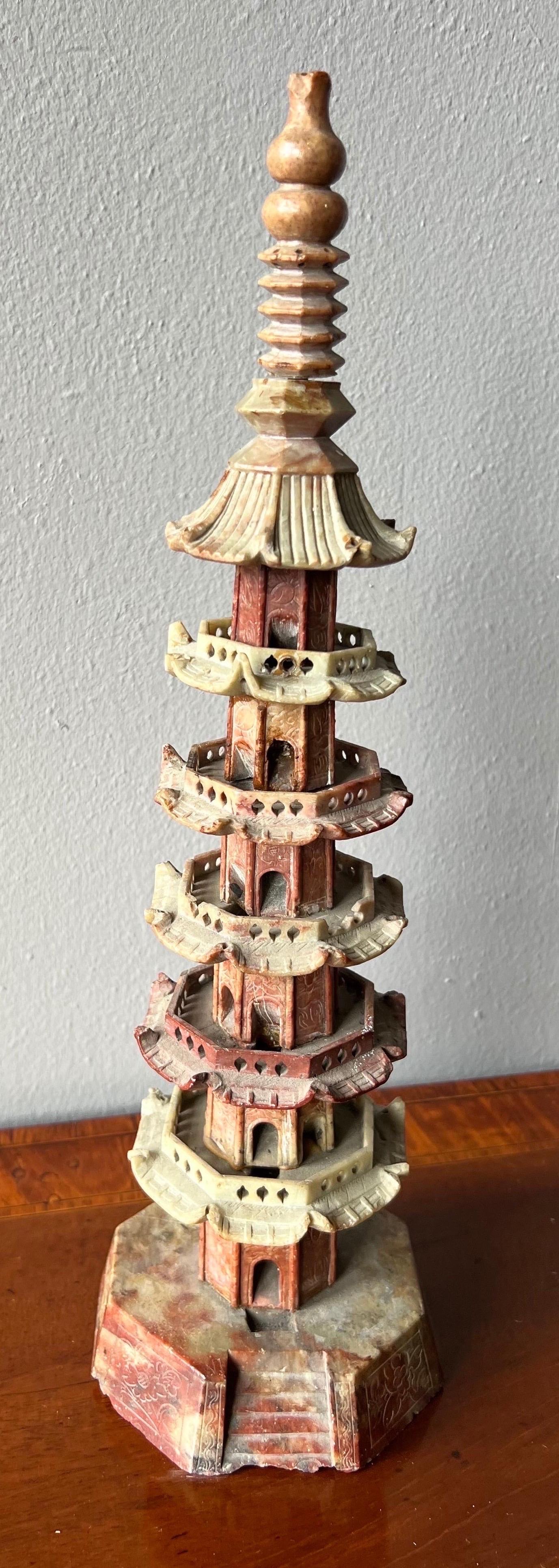 Asian Hand Carved 19th Century Carved Soapstone Pagoda