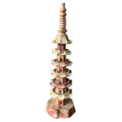 Antique Hand Carved 19th Century Carved Soapstone Pagoda
