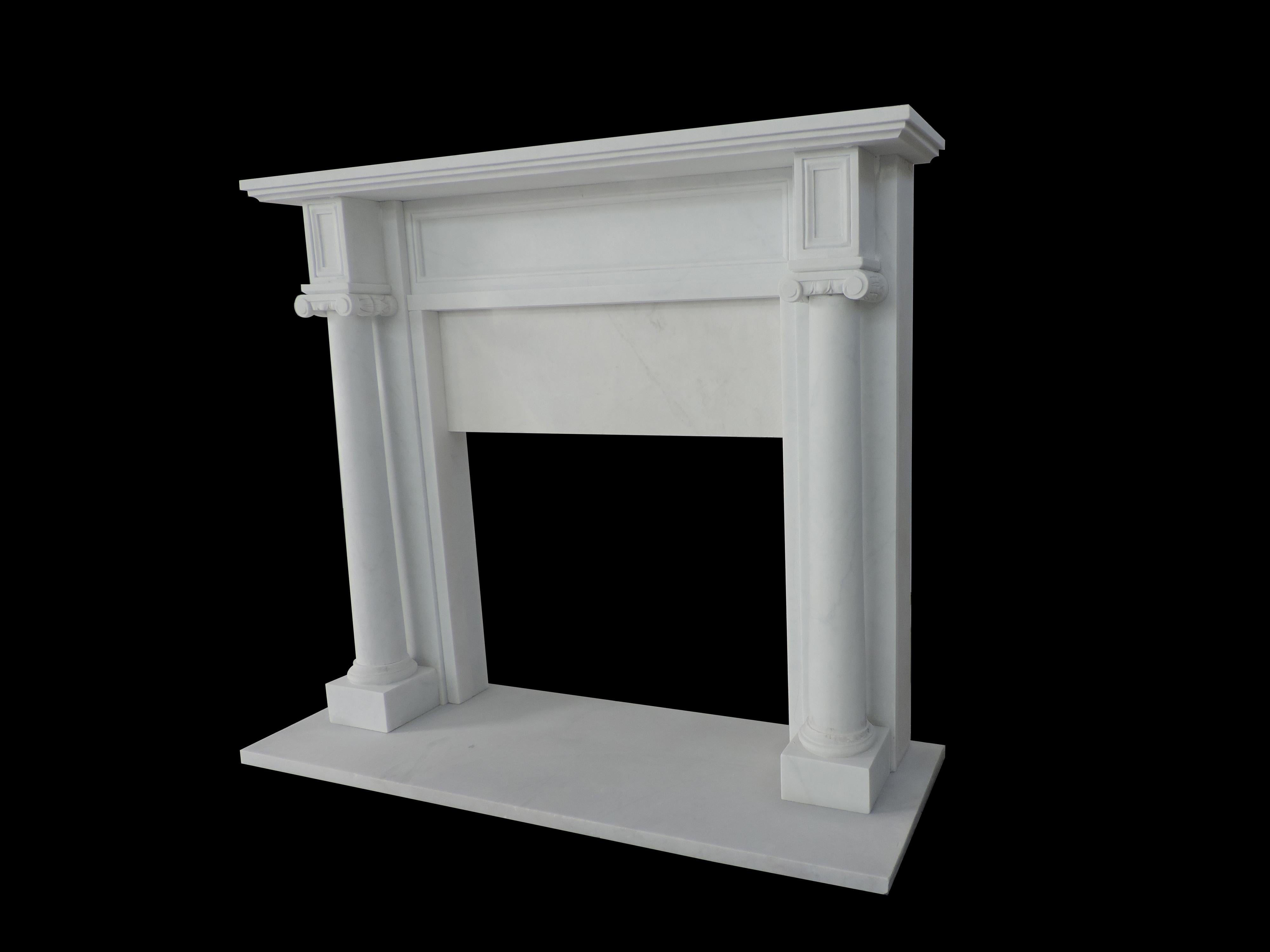 Elizabethan Hand Carved 19th Century English Style Marble Fire Surround For Sale
