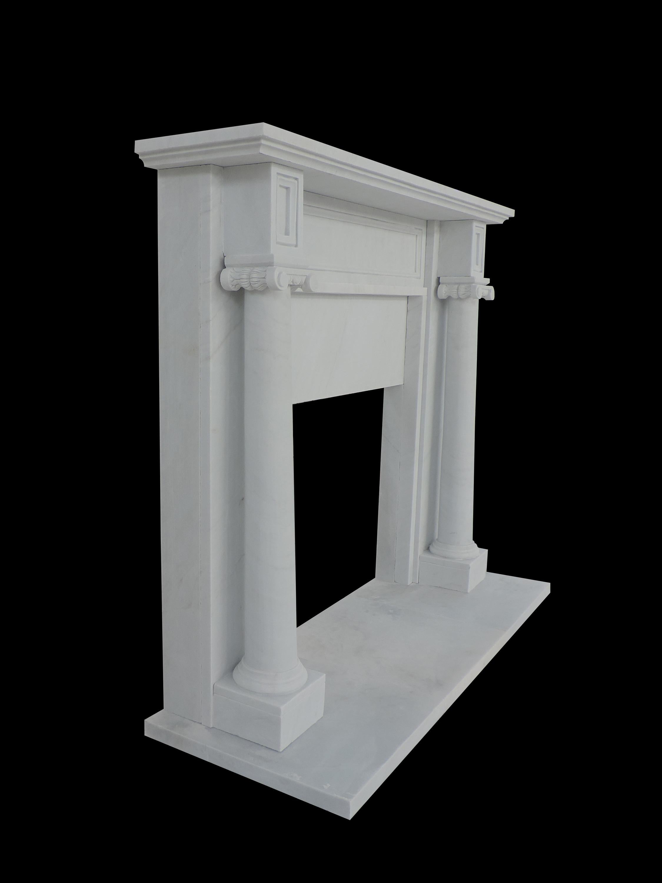 Hand Carved 19th Century English Style Marble Fire Surround In Excellent Condition For Sale In Houston, TX