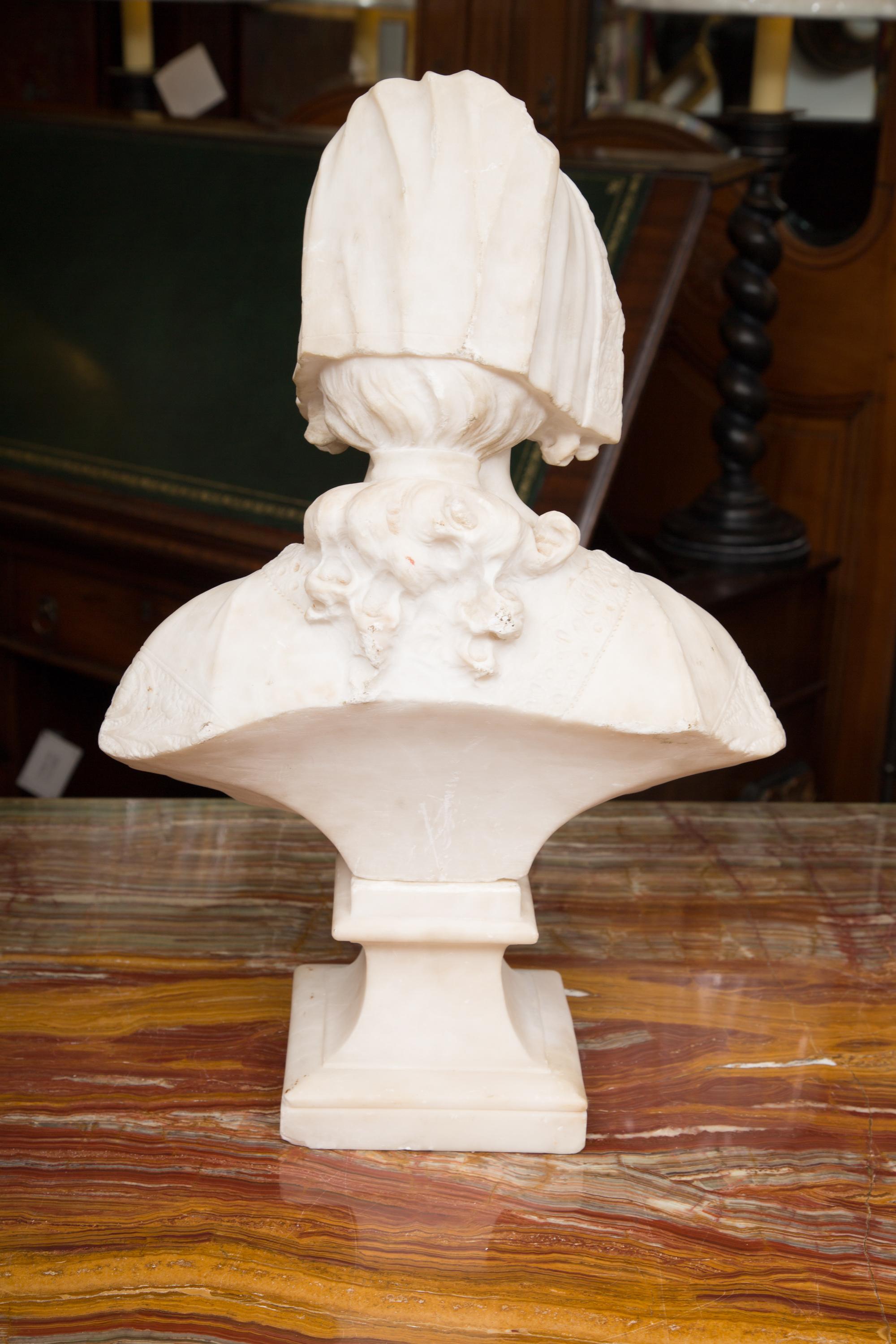 Other Hand Carved 19th Century French Carrara Marble Bust of a Young Lady