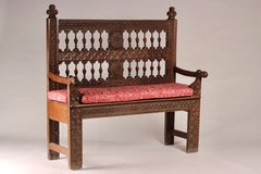 Hand Carved 19th Century French Gothic Revival Oak Hall Bench or Settle