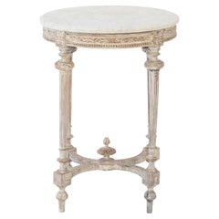 Antique Hand-Carved 19th Century French Occasional Table with Round Carrara Marble Top