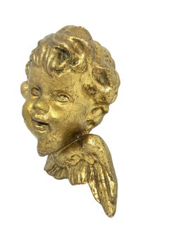 Hand Carved 19th Century Giltwood Cherub Angel Head Antique, German, 1890s