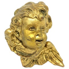 Hand Carved 19th Century Giltwood Cherub Angel Head Antique, German, 1890s