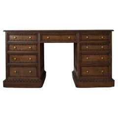 Hand-Carved 19th Century Solid Oak Pedestal Desk In Blend #41